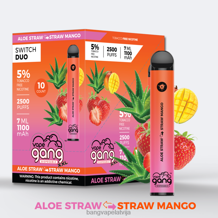 6420L38 Vape Gang Switch Duo 2 garšas (kastē 10) alvejas zemeņu - zemeņu mango | Bang Vape Flavors