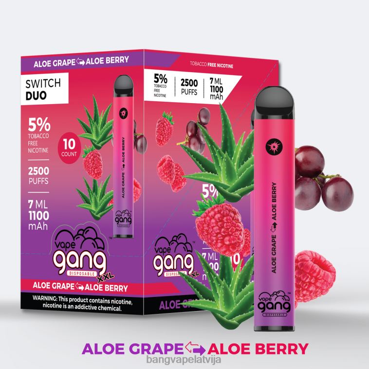 6420L38 Vape Gang Switch Duo 2 garšas (kastē 10) alvejas zemeņu - zemeņu mango | Bang Vape Flavors