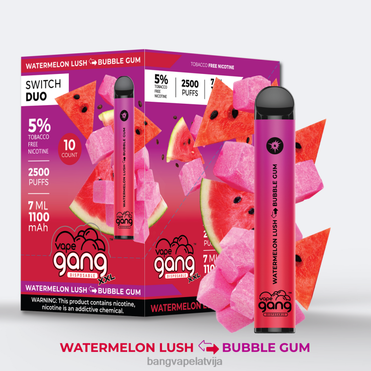 6420L38 Vape Gang Switch Duo 2 garšas (kastē 10) alvejas zemeņu - zemeņu mango | Bang Vape Flavors