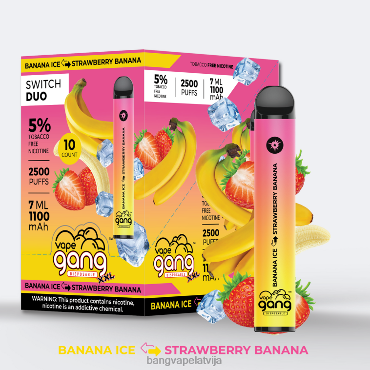 6420L38 Vape Gang Switch Duo 2 garšas (kastē 10) alvejas zemeņu - zemeņu mango | Bang Vape Flavors