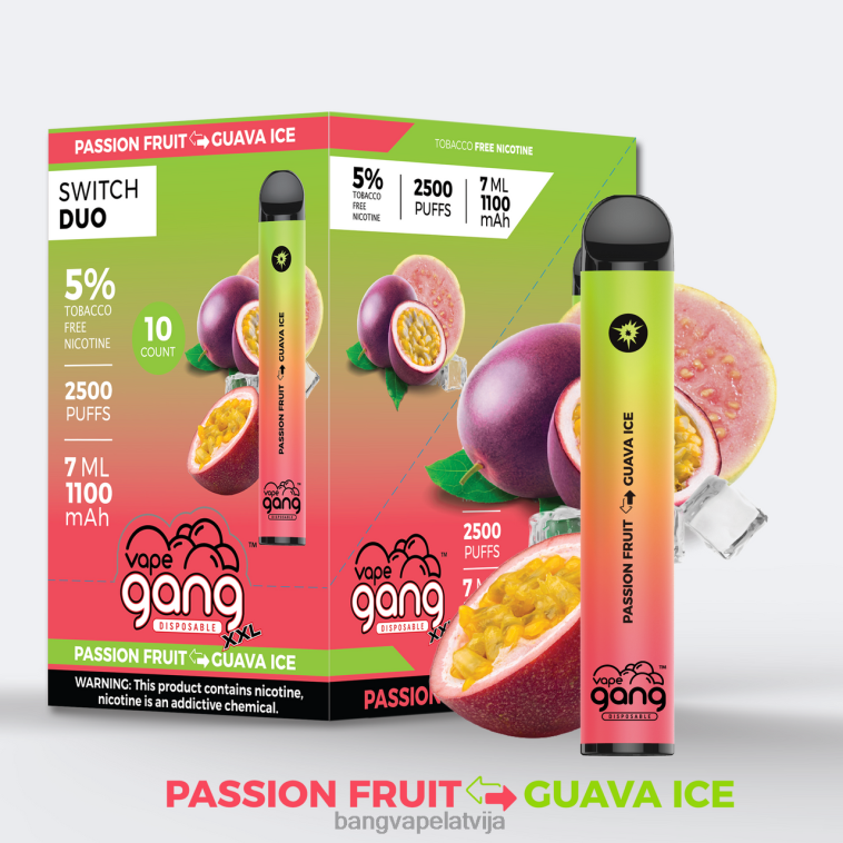 6420L38 Vape Gang Switch Duo 2 garšas (kastē 10) alvejas zemeņu - zemeņu mango | Bang Vape Flavors