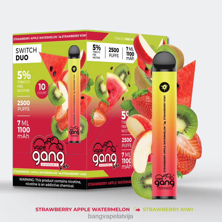 6420L38 Vape Gang Switch Duo 2 garšas (kastē 10) alvejas zemeņu - zemeņu mango | Bang Vape Flavors