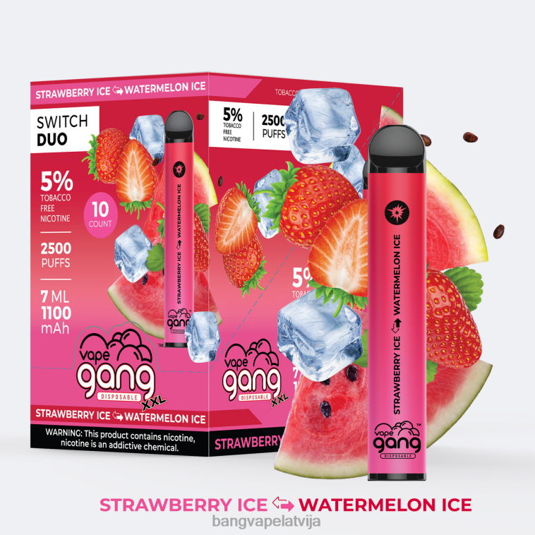 6420L38 Vape Gang Switch Duo 2 garšas (kastē 10) alvejas zemeņu - zemeņu mango | Bang Vape Flavors