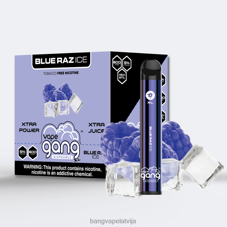 6420L61 Vape Gang XL vienreizējās lietošanas tvaiku 600 dvesināšanas (kastē 10) zils raz ledus | Bang Box Vape Flavors